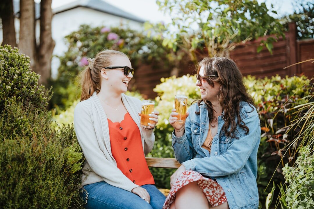 senior friends chatting in garden