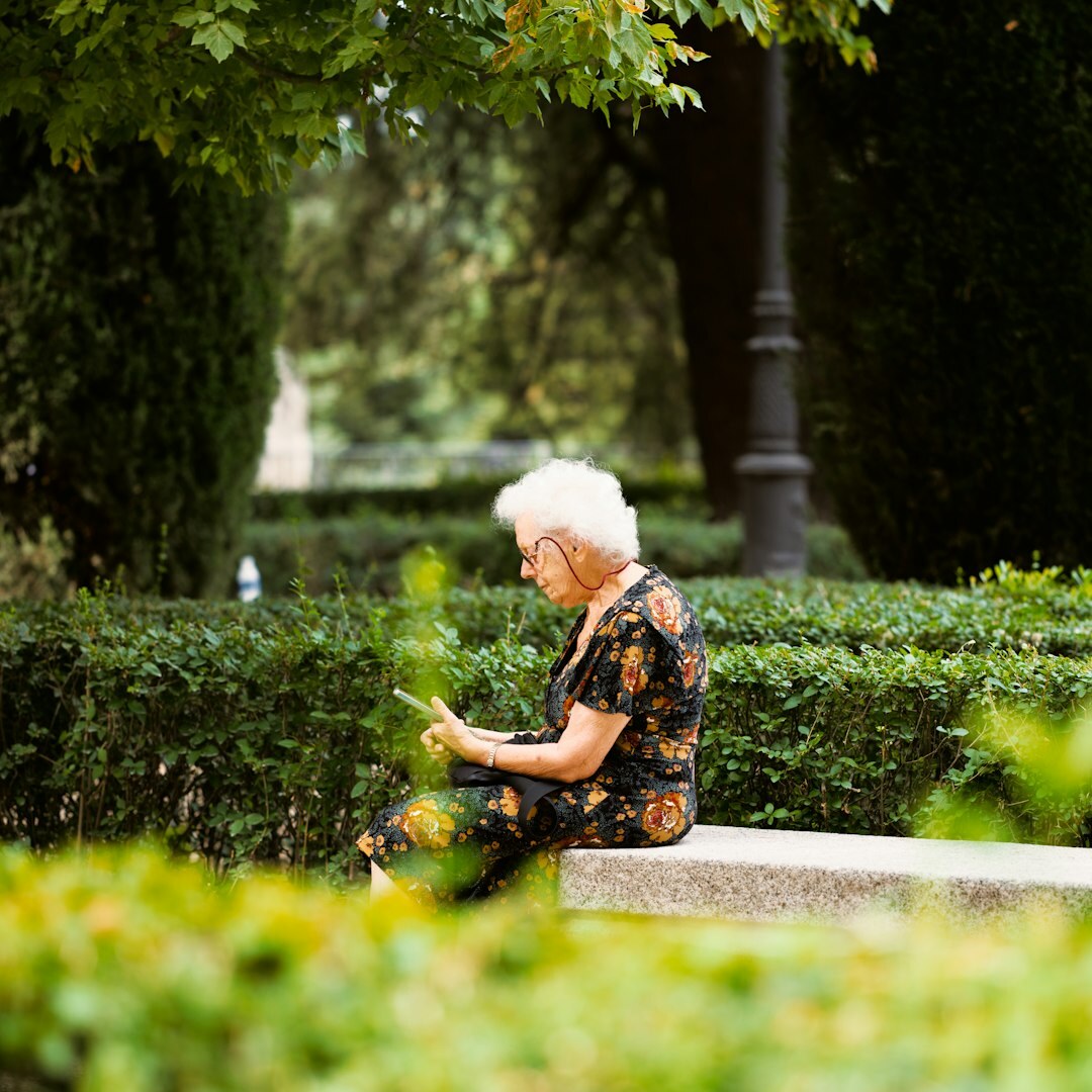 senior couple walking garden